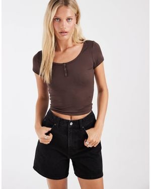 Hollister Seamless V Front Button Up T-shirt - Blue