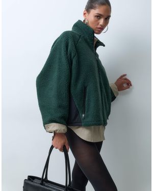 ASOS Borg-fleece mit durchgehendem nylonreißverschluss - Grün