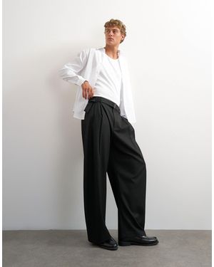 TOPMAN Barrel Leg Belted Smart Trouser - Gray