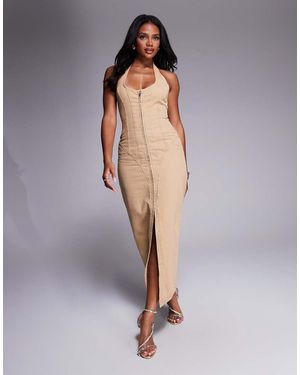 ASOS Corset Sculpted Halter Neck Midi Dress - Grey