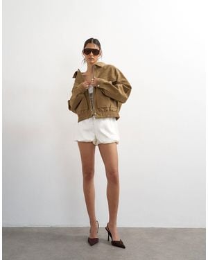 TOPSHOP – bomberjacke aus wildlederimitat - Weiß