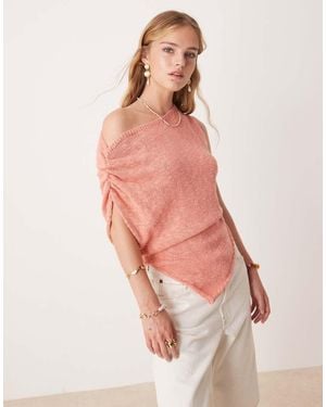 ASOS Knit Slub One Shoulder Drape Top With Asymmetric Hem - Pink