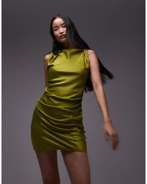 TOPSHOP Twist Shoulder Slip Mini Dress - Green