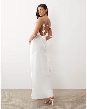 Forever New Satin Cami Corsage Detail Low Back Maxi Dress - White