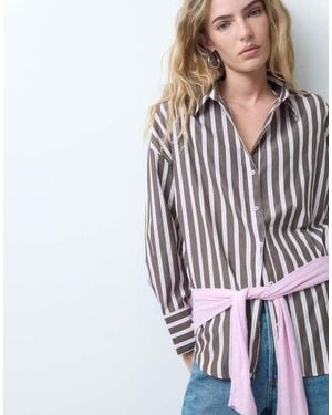 ONLY Camicia Oversize A Righe Marroni E Rosa - Bianco