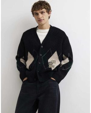 River Island Boxy Fit Cotton Argyle Print Cardigan - Blue