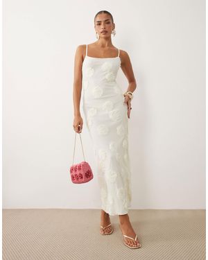 Gina Tricot Strappy Embroidery Maxi Dress - Natural