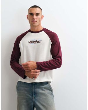 ASOS T-Shirt Relaxed Boxy Con Maniche Raglan E Grafica Testuale Frontale Bianca - Rosso