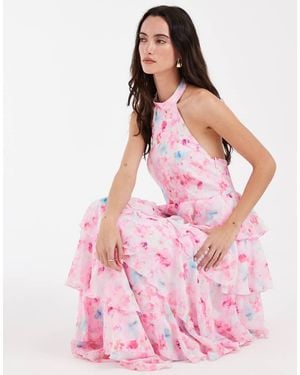 Vero Moda Felicia Halter Neck Tiered Maxi Dress - Pink