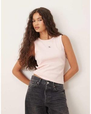 Calvin Klein Woven Label Vest Top - Natural