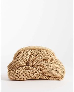 Mango Twist Detail Woven Clutch Bag - Natural