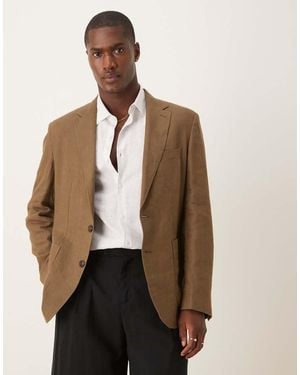 Mango Linen Slim Fit Blazer - Natural