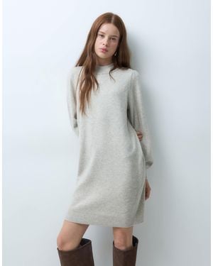 JDY Petite Gestricktes mini-pulloverkleid mit puffärmeln - Grau