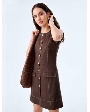 OMNES Dresses Raphi Sleeveless, Tailored Linen Mini Dress - Brown