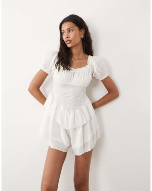 ASOS Mono Corto Fruncido Con Detalle De Volantes-Blanco
