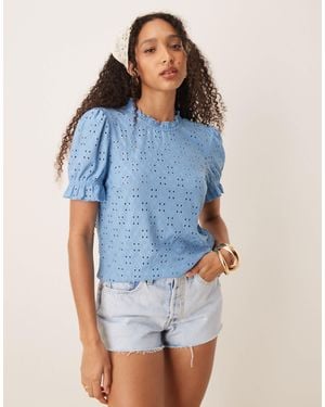 Vila Broderie Jersey T-shirt - Blue