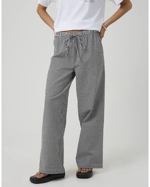 Brave Soul Cotton Gingham Straight Leg Trousers - Grey
