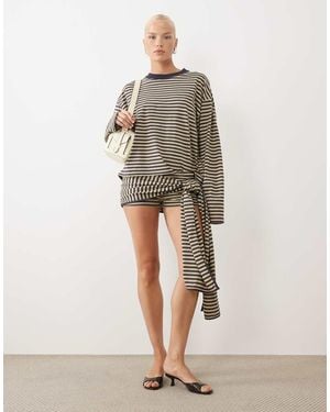 Lioness Conjunto De Falda Pantalón Con Cintura Anudada De Mezcla De Algodón En Y Rayas Marino-Azul Marino - Neutro