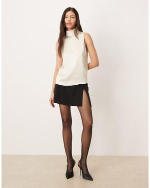 Mango Satin High Neck Sleeveless Blouse - Natural