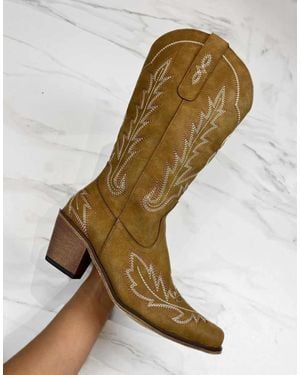 GIA STUDIOS Cowboy Western Knee Boots - Metallic