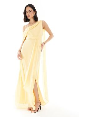 TFNC London Bridesmaid One Shoulder Drape Maxi Dress With Wrap Skirt - Metallic