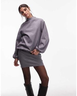ASOS Vestido Corto Gris Estilo Blusón De Cuello Alto Con Mangas Abombadas De