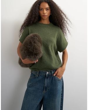 TOPSHOP Flauschiges kurzärmeliges strickoberteil mit wolle - Grün