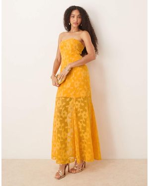 ANAYA Floral Burnout Bandeau Maxi Dress - Yellow