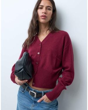 & Other Stories Pure Wool V Neck Fitted Cardigan With Cuffed Sleeve - Red