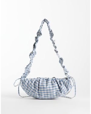 ASOS Bolso Bandolera Y De Hombro Ajustable De Nailon Fruncido A Azul - Blanco