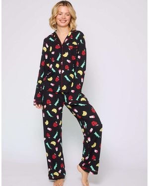 Loungeable – klassischer, langärmliger damen-pyjama - Blau