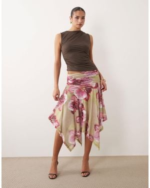 ASOS Sheer Mesh Hanky Hem Skirt - Pink