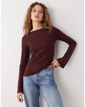 Weekday Annie Super Soft Long Sleeve Boat Neck Top - Red