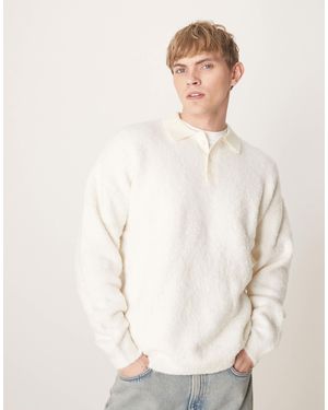 ASOS – gestricktes, strukturiertes rugby-polohemd - Weiß