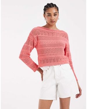 ASOS Crochet Knit Boat Neck Sweater - Red