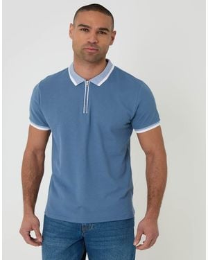 Threadbare 3-Pack Quarter Zip Polo Shirts - Blue