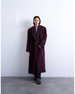 TOPSHOP Oversized Double Breasted Mensy Overcoat With Wool - Purple