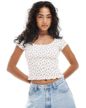 Miss Selfridge Ditsy Floral Square Neck Baby Tee - White