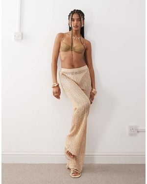 Miss Selfridge Premium Sequin Beach Trouser - Natural