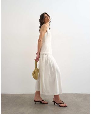 TOPSHOP Heavy Twill Dropped Waist Maxi Dress With Full Skirt - White