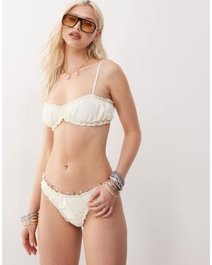 Collusion Micro Ruched Bikini Top Co Ord - Natural