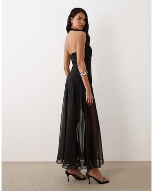 Forever New Tailored Hook And Eye Halter Neck Chiffon Mix Maxi Dress - Blue