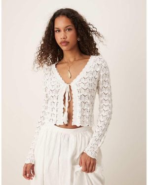 Mango Crochet Tie Front Cardigan - White