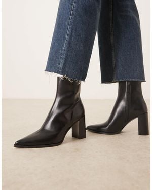 Mango Faux Leather Pointed Heeled Ankle Boot - Blue