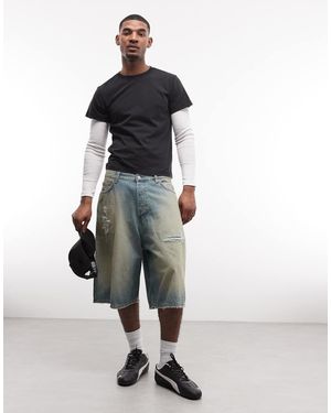 Weekday Jorts Effetto Invecchiato Con Cavallo Basso Lavaggio Sporco Stile Festival - Blu