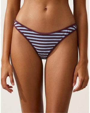 Oysho Two-Tone Textured Stripe Medium-Coverage Bikini Briefs - Blue