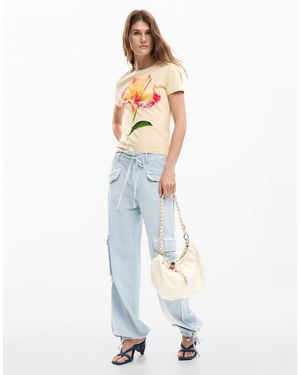 Desigual T-Shirt Met Hibiscusprint - Wit