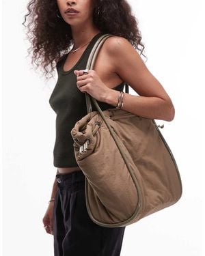 TOPSHOP Selina Ruched Piping Nylon Bag - Brown
