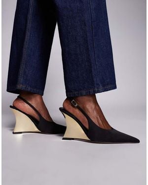 ASOS Zapatos Negros Destalonados Con Cuña Esculpida Galvanizada En Metal Professor De - Azul