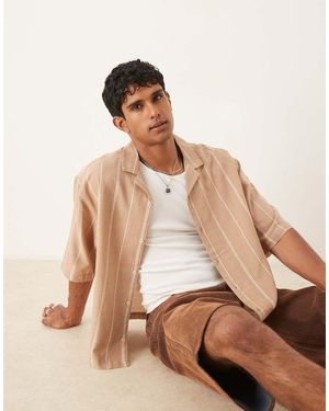 ASOS Boxy Oversized Revere Textured Shirt - Natural